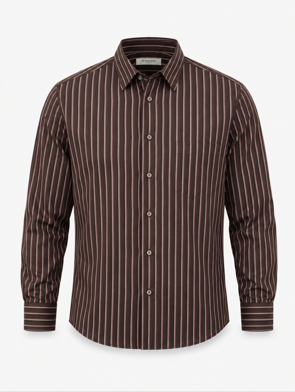 Vintage Burberry London Made in USA Striped Button-Up Men's‎ Shirt Brown L